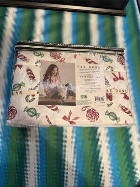 Rae Dunn Candy-Print Twin Sheet Set - Red & Green on White